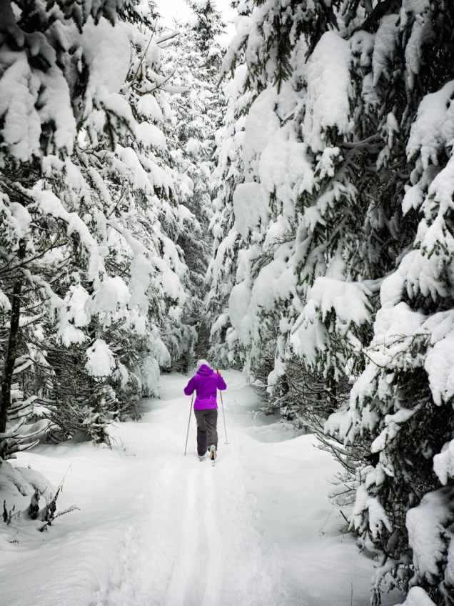 photo of a person hiking in snow